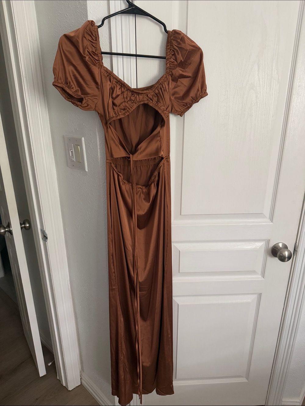 Women's Brown Satin Cutout Maxi Dress